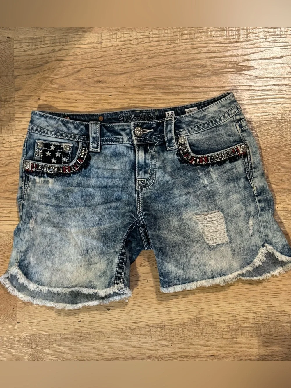Miss Me Embellished American Flag Denim Shorts Y2K Size 28